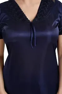 Stylish Navy Blue Satin Solid Night Wear Set For Women-thumb2