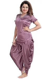 FOXBOOM Patiyala Top and Pyjama Set Ladies Night Wear Suit Silk Satin Night Suit Nightdress for Women and Girls (Large, Beige)-thumb1