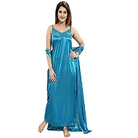 FOXBOOM Satin Silk Maxi Night Dress Night Suits Nighty for Women's 6 Pcs Set-thumb3