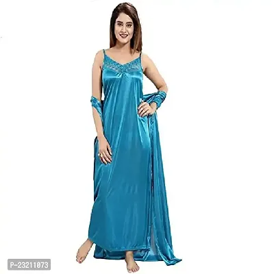 FOXBOOM Satin Silk Maxi Night Dress Night Suits Nighty for Women's 6 Pcs Set-thumb4