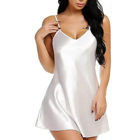 FOXBOOM Women's Silk and Satin Solid Knee Length Night Gown Slip