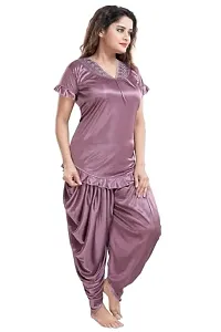 FOXBOOM Patiyala Top and Pyjama Set Ladies Night Wear Suit Silk Satin Night Suit Nightdress for Women and Girls (Large, Beige)-thumb4