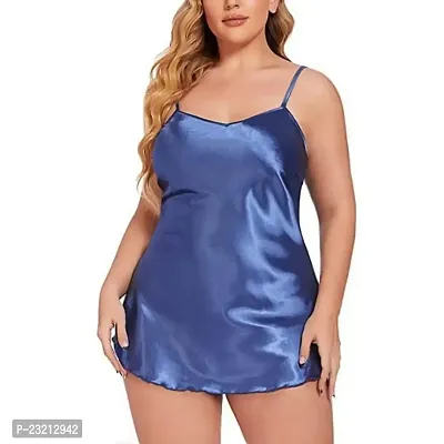 FOXBOOM Women's Silk and Satin Solid Knee Length Night Gown Slip (XL-Large, Light Blue)