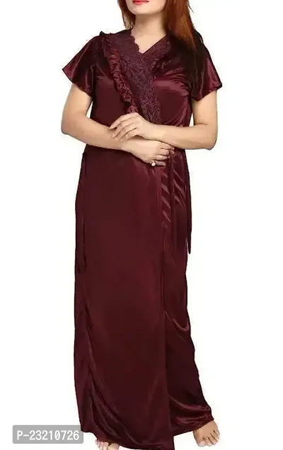 Stylish Coffee  Satin Sleepwear Solid Nightwear Set Pack of 2-thumb3