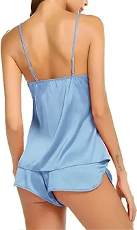 FOXBOOM Women's Satin Soft Top and Shorts Set Nightsuit for Womens (X-Large, Light Blue)-thumb1