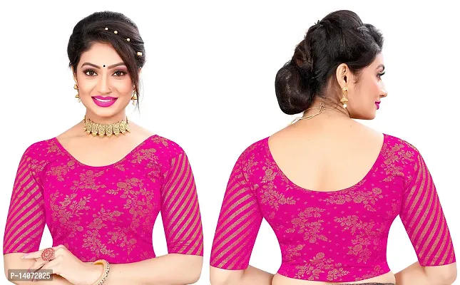 Trendy Lycra Rani Pink Printed Blouse For Women