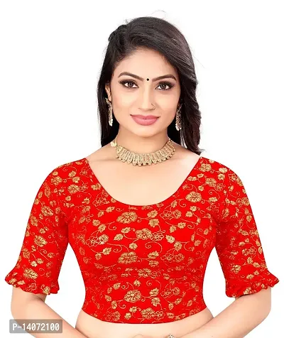 Trendy Lycra Red Printed Blouse For Women