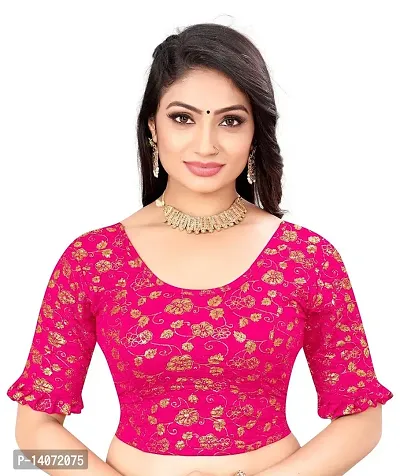 Trendy Lycra Rani Pink Printed Blouse For Women