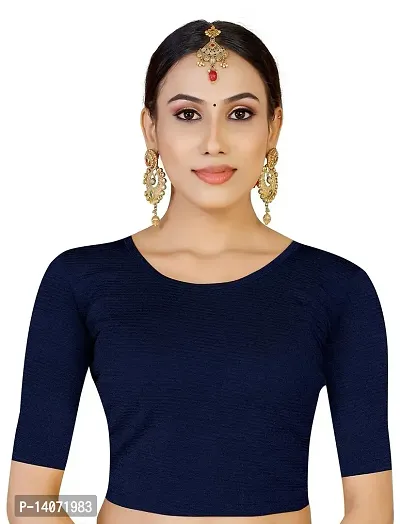 Trendy Lycra Navy Blue Solid Blouse For Women