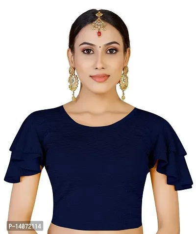 Trendy Lycra Navy Blue Solid Blouse For Women