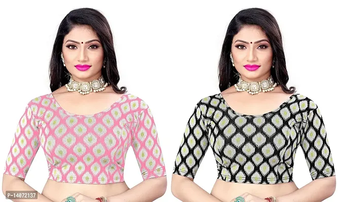 Trendy Lycra Pink And Black Printed Blouse For Women-Pack of 2