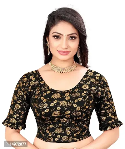 Trendy Lycra Black Printed Blouse For Women