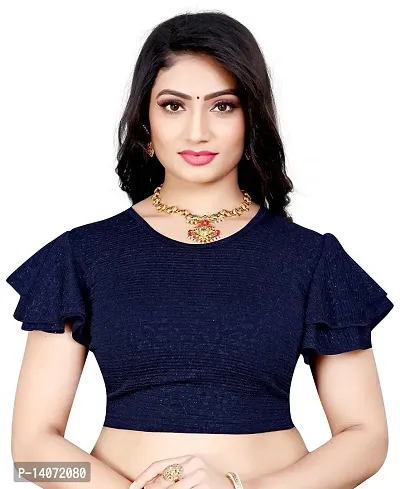 Trendy Lycra Navy Blue Solid Blouse For Women