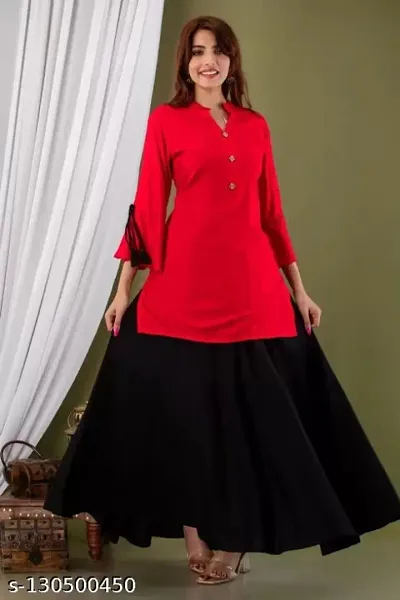 Trendy Cotton Blend Solid Kurta Skirt Set