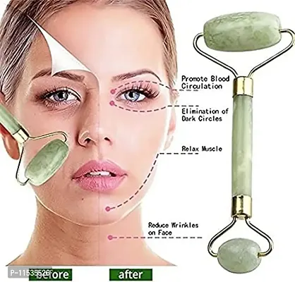 Techmahoday? Facial Jade Roller Massage Tool Natural Himalayan Stone Face Massager Double Sided Toning Firming Face Neck Massage Tool (Green)-thumb2