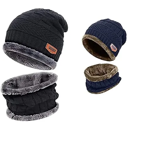 Techmahoday? Winter Knit Neck Scarf and Warm Beanie Cap Hat Combo for Men and Women(Multicolor)(Pack of 2)