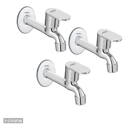 Long Body Tap For Kitchen And Bathroom With SS Chrome Finish Wall Flange - Set Of 3
