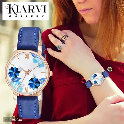 Flower Dial Stylish Analog  leather Strap Watch for Girls and Women-thumb0