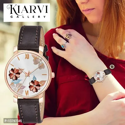 Flower Dial Stylish Analog  leather Strap Watch for Girls and Women