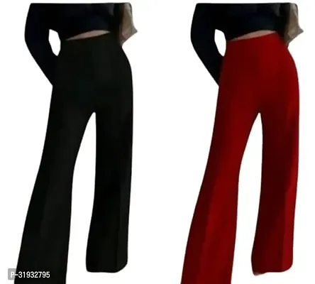 Elegant Multicoloured Lycra Solid Trousers For Women Pack Of 2-thumb0