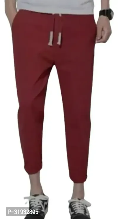 Stylish Red Cotton Blend Regular Track Pants For Men-thumb0