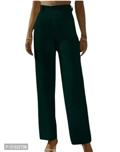 Elegant Green Lycra Solid Trousers For Women-thumb0