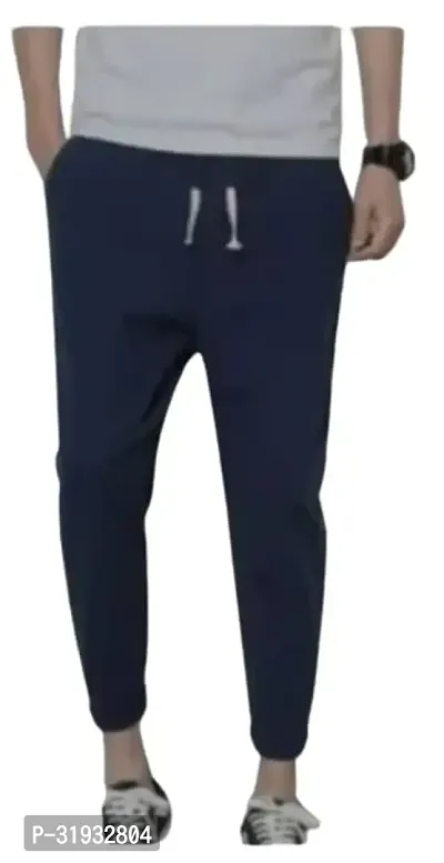 Stylish Blue Cotton Blend Regular Track Pants For Men