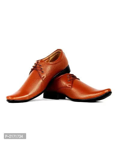 Men's Tan Lace -up Synthetic Formal Shoes-thumb0