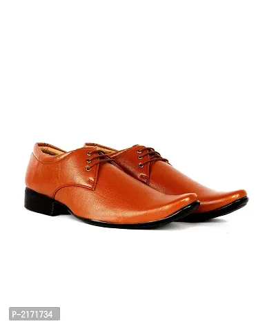 Men's Tan Lace -up Synthetic Formal Shoes-thumb2