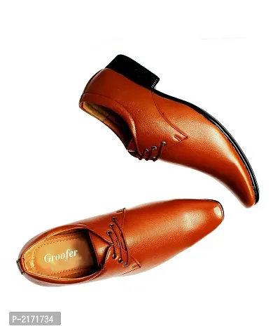 Men's Tan Lace -up Synthetic Formal Shoes-thumb3
