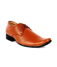 Men's Tan Lace -up Synthetic Formal Shoes-thumb4