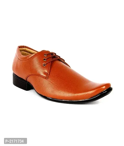 Men's Tan Lace -up Synthetic Formal Shoes-thumb5