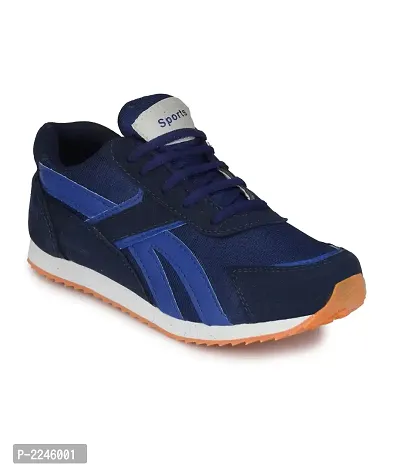 Blue Solid Synthetic Leather Sports Running Shoes