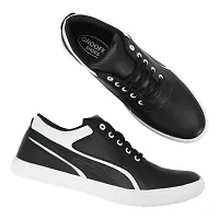 Black  White Lace-Up Self Design Casual Shoes For Men's-thumb1