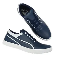 Blue  White Lace-Up Self Design Casual Shoes For Men's-thumb1