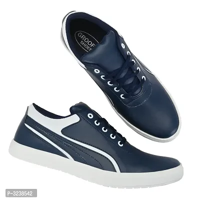 Blue  White Lace-Up Self Design Casual Shoes For Men's-thumb2