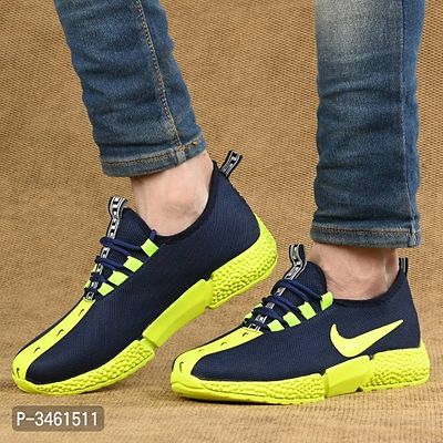 Men's Breathable Mesh Blue Neon Running Sport Shoes-thumb0