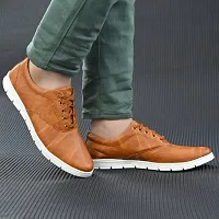 Tan Textured Casual Sneakers For Men's-thumb1