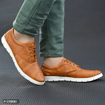 Tan Textured Casual Sneakers For Men's-thumb2