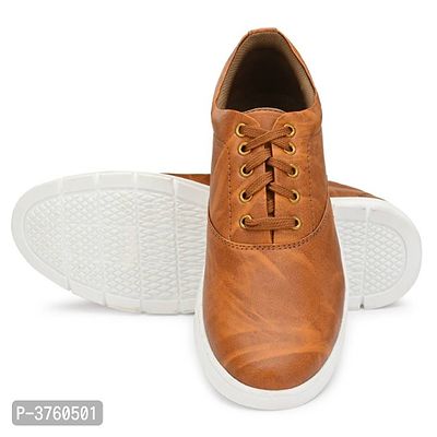 Tan Textured Casual Sneakers For Men's-thumb5