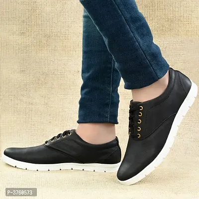 Black Solid Casual Sneakers For Men's