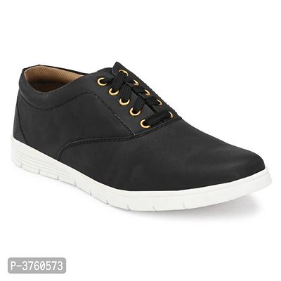 Black Solid Casual Sneakers For Men's-thumb3