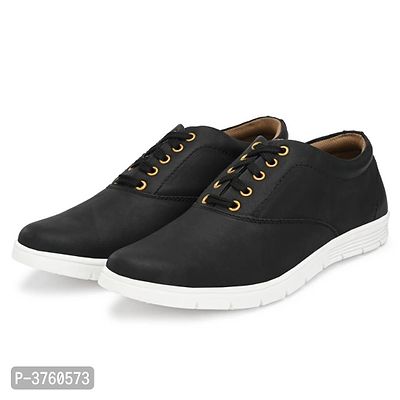 Black Solid Casual Sneakers For Men's-thumb4