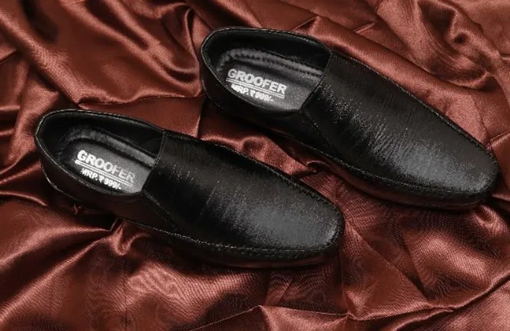 Men Synthetic Leather Black Slip-On Formal Shoes