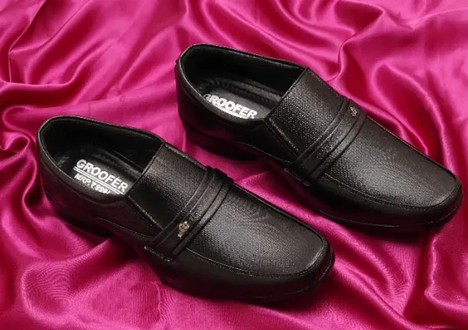 Men Synthetic Leather Black Slip-On Formal Shoes