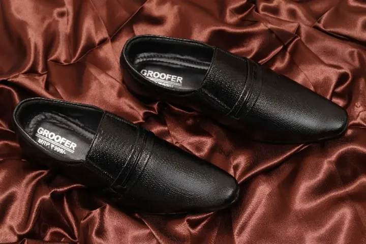 Men Synthetic Leather Black Slip-On Formal Shoes