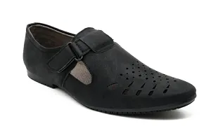 Groofer Black Velgro Sandals For Mens-thumb1