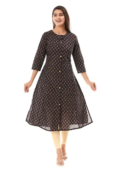 Vihaan IMPEX Casual Kurta Jaipuri Print Kurti for Women Long Tunic 3/4 Sleeves (X-Large)