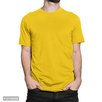 ZZZ Mens Cotton Round Neck T-Shirt Yellow 5XL-thumb0