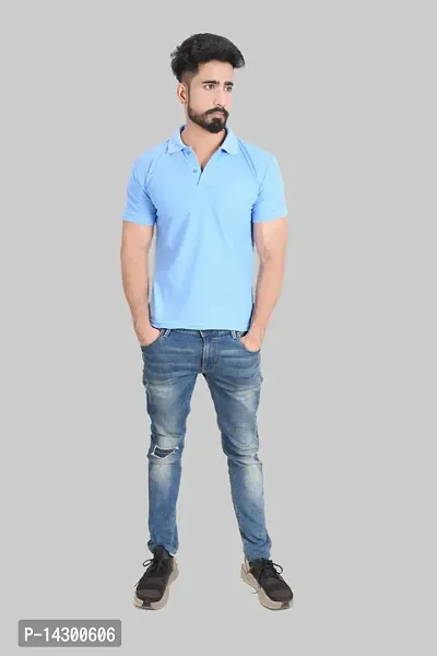 Reliable Blue Cotton Blend  Polos For Men